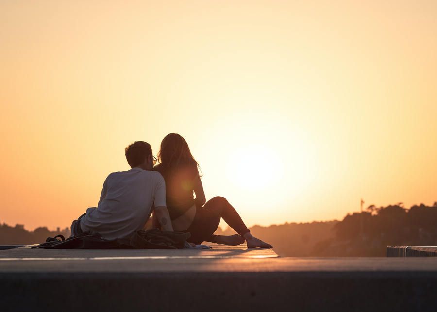 couple, sunset outdoors