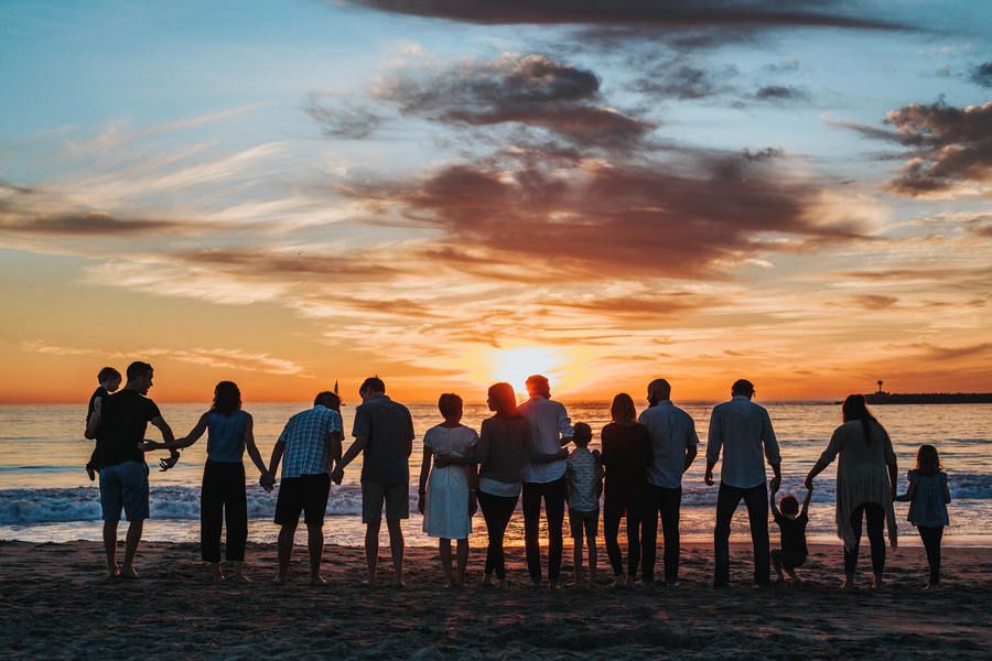 family, outdoors, beach, sunset